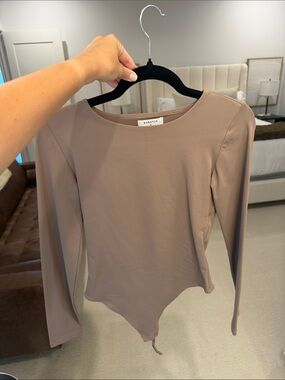 aritzia tan Long-Sleeve Crewneck Bodysuit